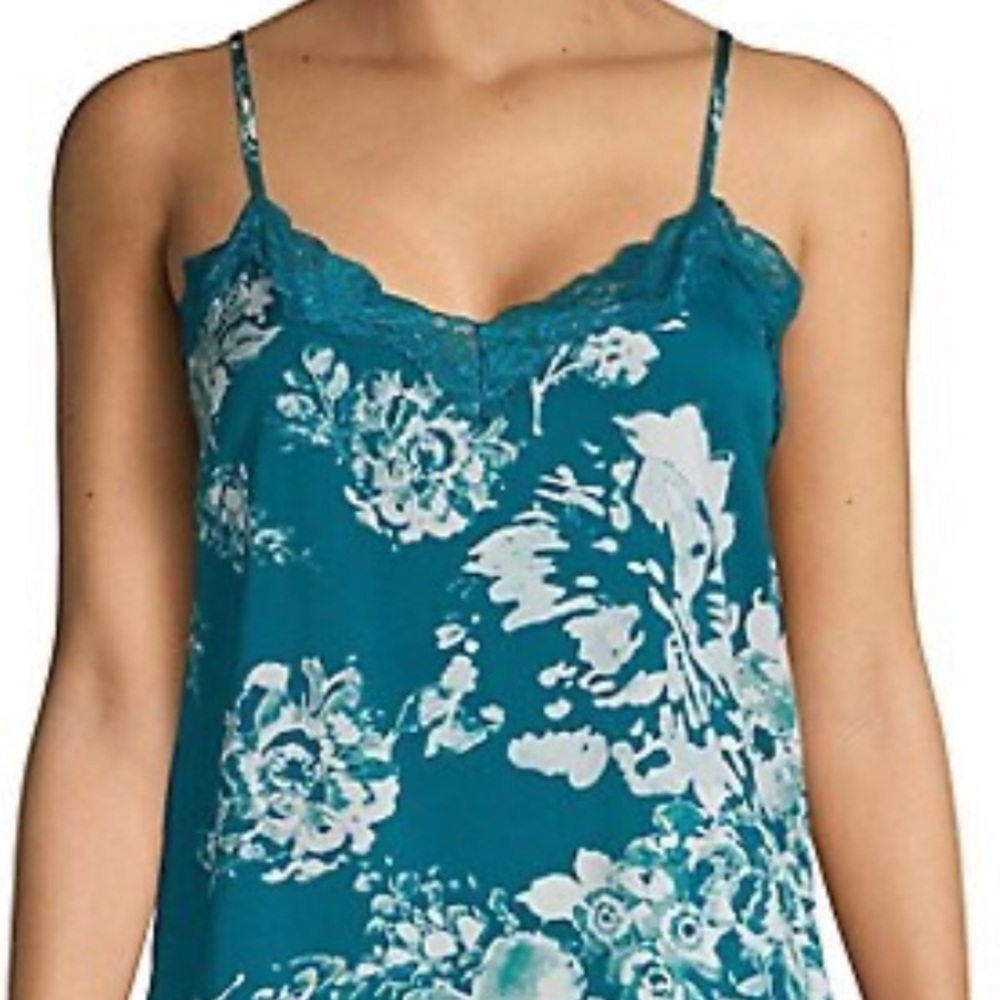 NWT Elysian Teal Print Lace Trimmed Cami/Short Pajama Set, Size L